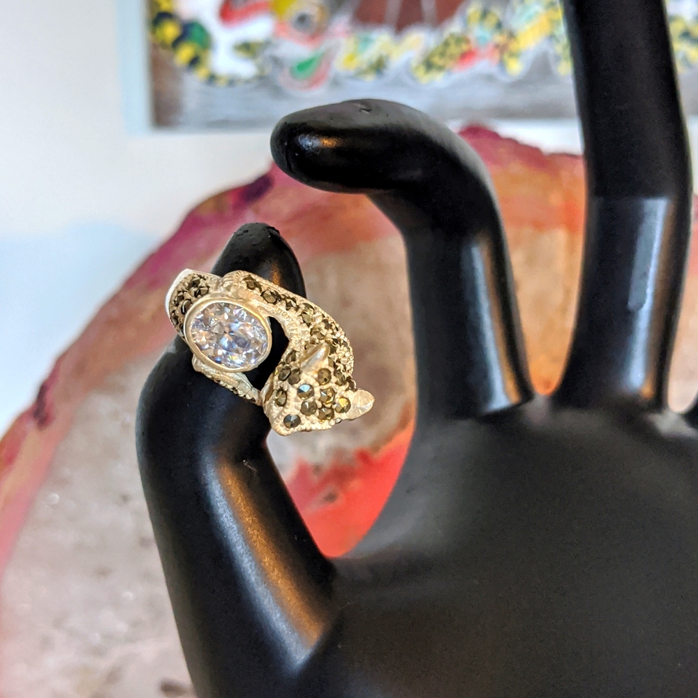 Marcasite Crystal Jaguar Statement Ring - image 5